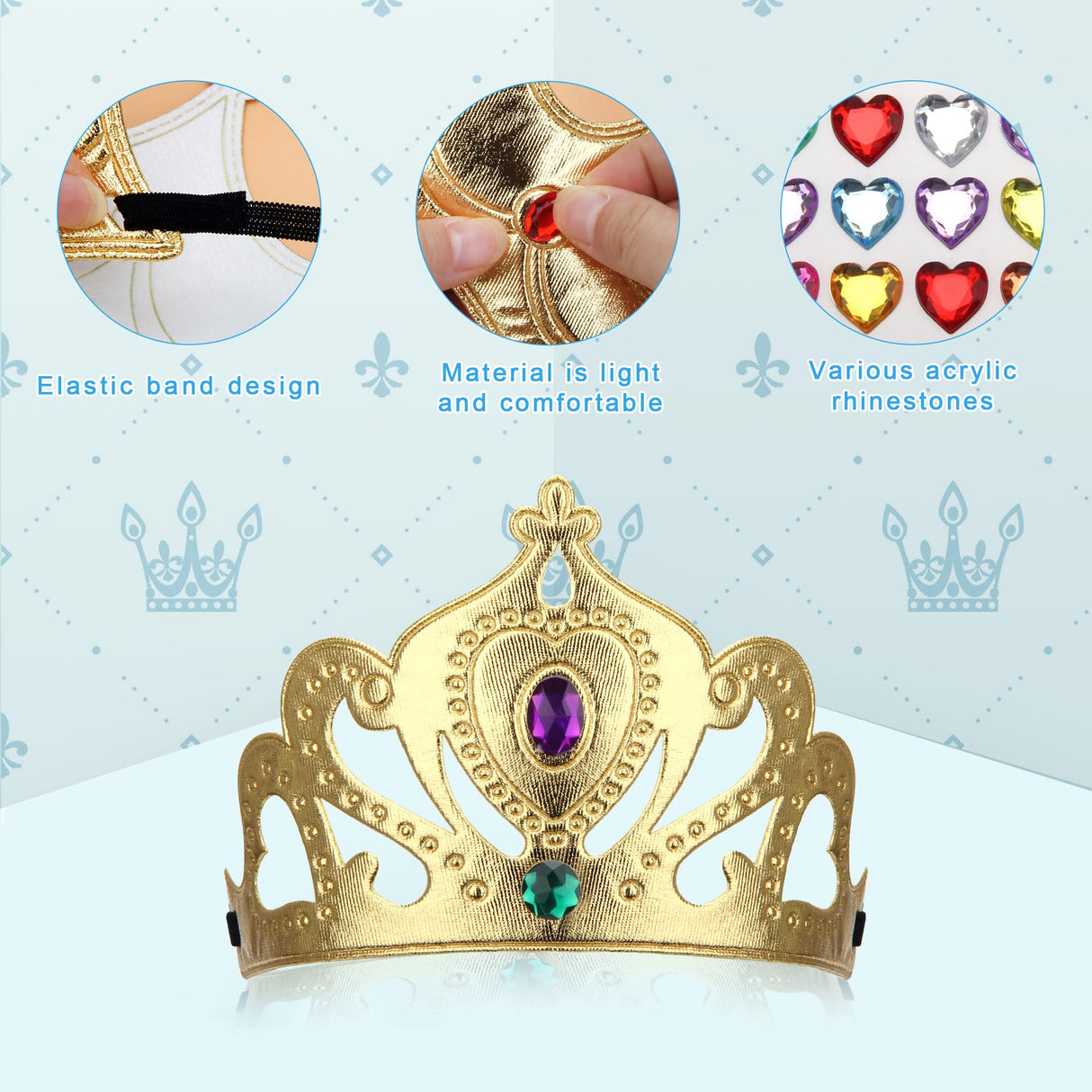 Bettoor 23 Packs Foam Princess Crowns and Tiaras for Birthday Party Favors Hats, DIY Prince Crown Kit Paper Tiara with 7pcs Crystal Diamond Sticker Bettoor