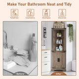 OKD Tall Corner Cabinet, Farmhouse Storage Cabinet with Barn Door Design & Adjustable Shelves, Home Space Saver for Bathroom, Living Room, Light Rustic Oak OKD