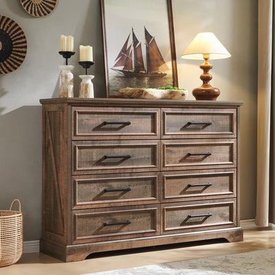 ACCOHOHO Farmhouse 8 Drawers Dresser Chests for Bedroom,52" Wide Wood Rustic Chest of Drawers with Metal Handle,Natural Texture,Drawer Organizer for Bedroom,Living Room,Hallway and Entryway,LB