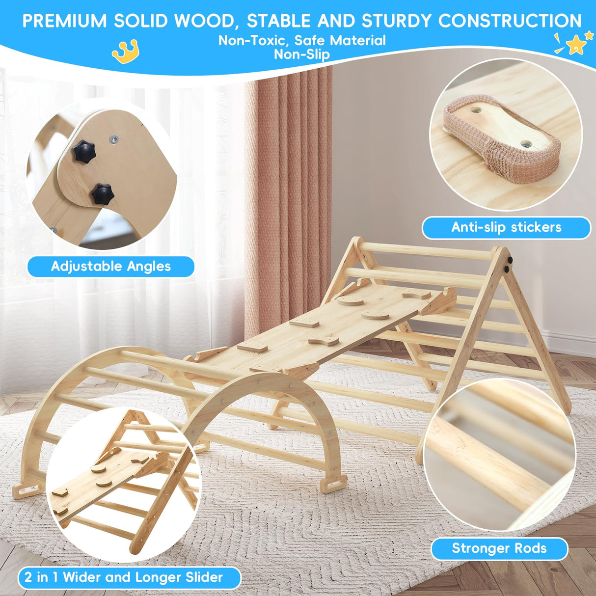 Pikler Triangle Set for Baby Climbing Toy Indoor Playground for Kid | Montessori Learning Toy with Arch, Ramp, and Climbing Triangle | Indoor Outdoor Playground Climbing Toys for Toddlers PLYFOU