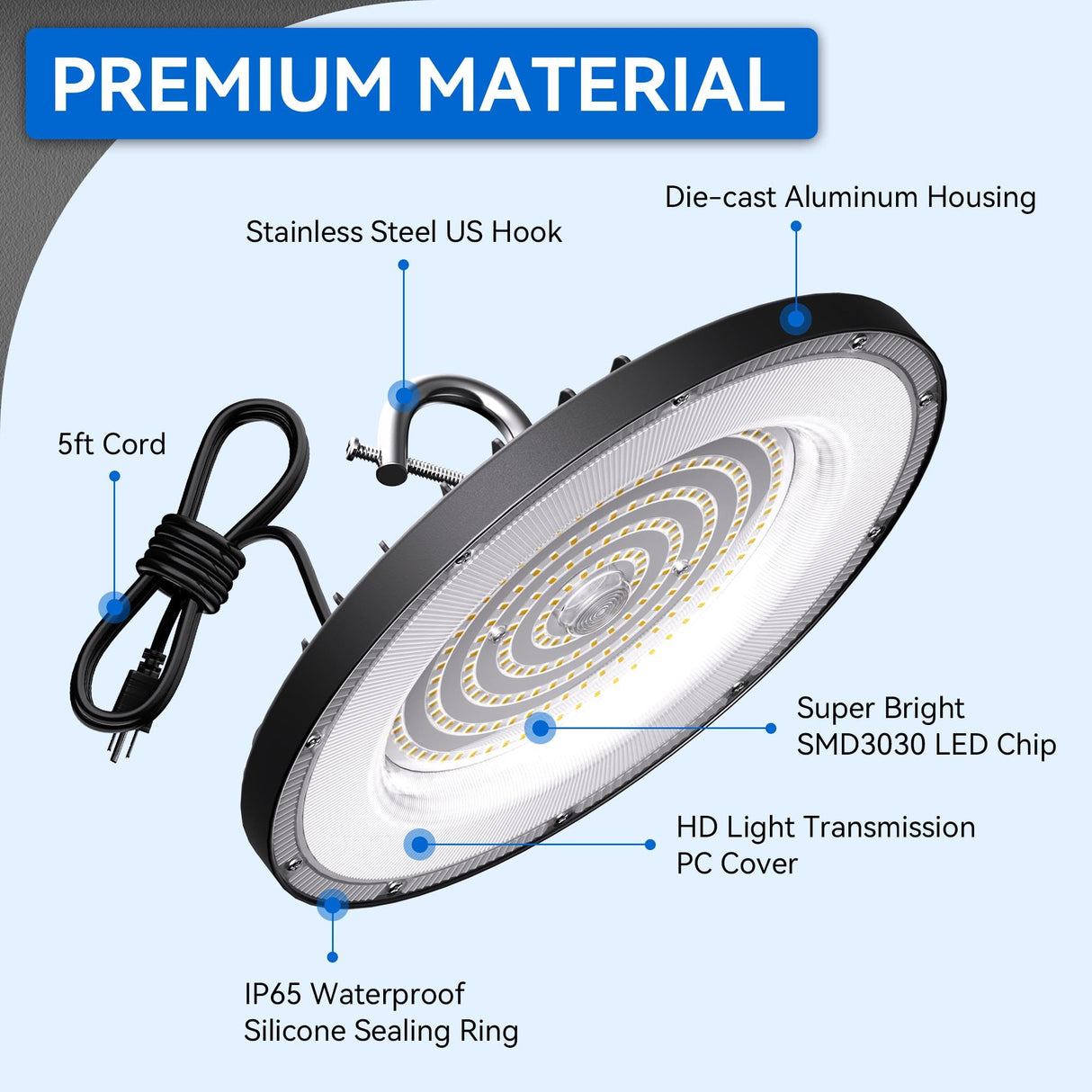 4 Pack UFO LED High Bay Light 150W(600W MH/HPS Equiv.), 21000lm, 5000K Daylight High Bay LED Shop Lights with 5' Cable US Hook, IP65 Commercial Light Fixture for Warehouse Workshop Barn Factory Yihuven