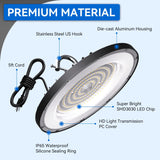 4 Pack UFO LED High Bay Light 150W(600W MH/HPS Equiv.), 21000lm, 5000K Daylight High Bay LED Shop Lights with 5' Cable US Hook, IP65 Commercial Light Fixture for Warehouse Workshop Barn Factory Yihuven
