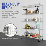 SafeRacks NSF Certified Storage Shelves, Zinc, Heavy Duty Steel Wire Shelving Unit with Wheels and Adjustable Feet, Garage or Bakers Rack Kitchen Shelving, Pantry Shelf - (18"x48"x72" 5-Tier) SafeRacks