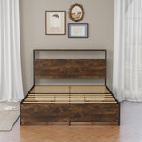 Panana Modern Queen Size Bed Frame with 4 Storage Drawers - Industrial Metal & Solid Wood Platform Bed, Sturdy & Space-Saving Design, Easy Assembly, Eco-Friendly Materials (Queen (U.S. Standard)) Panana