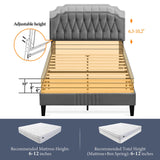 Yaheetech Full Bed Frame Velvet Upholstered Platform Bed with Curved Headboard, Height-Adjustable Headboard/Noise-Free/Wooden Slats Support/No Box Spring Needed/Easy Assembly, Dark Gray Full Bed Yaheetech