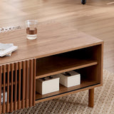 Bonzy Home 44’’ Mid Century Modern Coffee Table with Storage, Wood Center Table with Sliding Door and Open Shelves for Living Room (Walnut) Bonzy Home