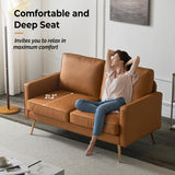 VINGLI 56" Modern PU Leather Loveseat,Small Sofa Couch Deep Seat for Living Room,2-Seater Loveseat Sofa for Bedroom,Apartment,Office,Dorm,Small Space,Cognac VINGLI
