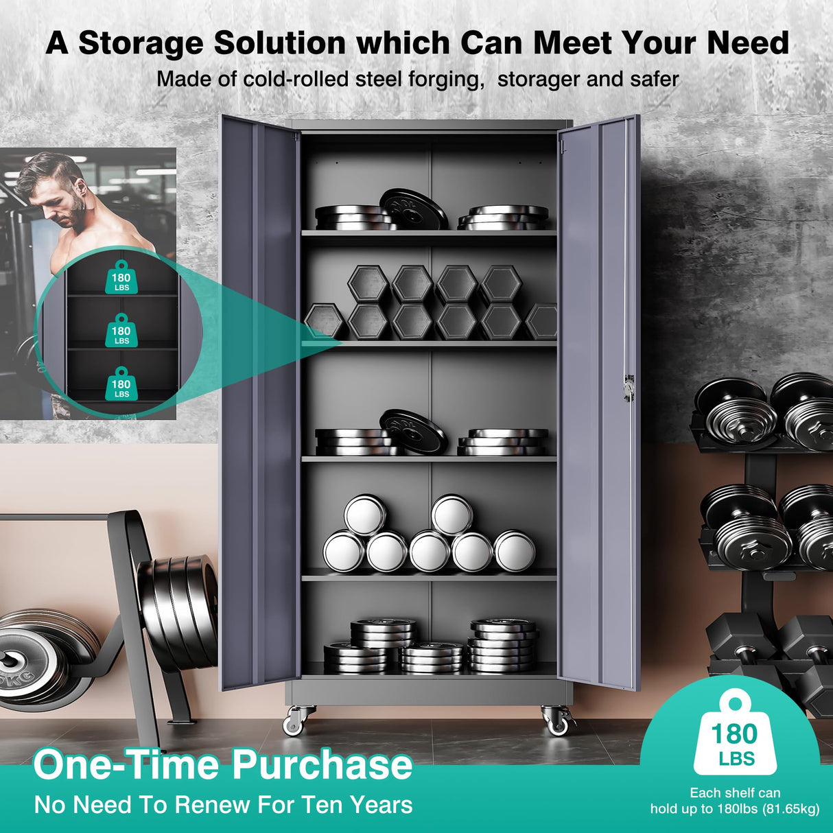 SISESOL Metal Storage Cabinet with Wheels,75 inch Rolling Garage Storage Cabinet with Lock,Gray Metal Cabinets with Wheels and Shelves,Tall Tool Cabinets on Wheel for Garage,Home,Office,Shop SISESOL