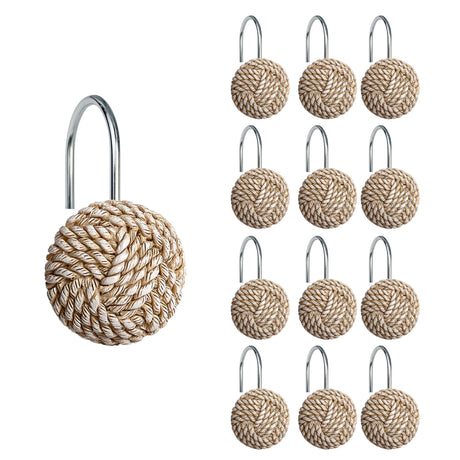 Sunlit Boho Knots Shower Curtain Hooks, Home Decorative Shower Curtain Rings for Bathroom, Seaside Nautical Shower Curtain Hangers Bathroom Accessories, Set of 12 Sunlit