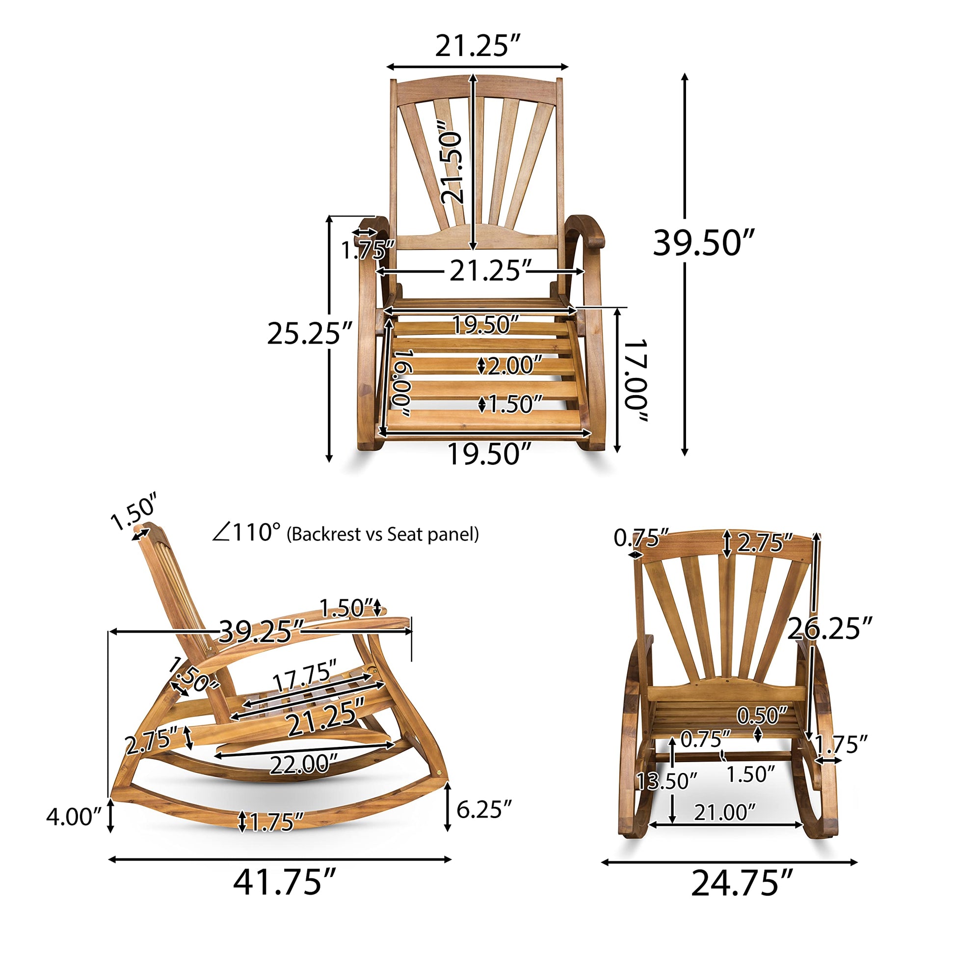 Christopher Knight Home Alva Outdoor Acacia Wood Rocking Chair with Footrest, Teak Finish - WoodArtSupply