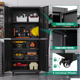 Letaya Metal Garage Storage Cabinet with Wheels,Steel Tool Rolling Cabinets with Lock Door and Adjustable Shelves fro Home Utility Organization Room(1PC-Black) Letaya