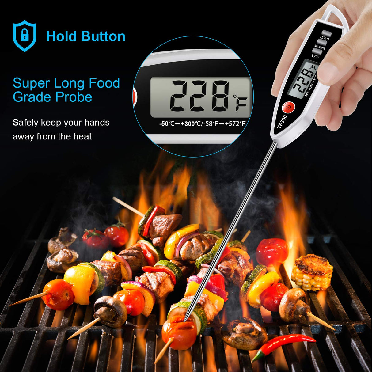 Meat Food Thermometer, Digital Candy Cooking Thermometer, Kitchen Cooking Thermometer Instant Read for BBQ Grill, Oil, Milk, Bath Water, Deep Fry, Candle Temperature AimmiNate