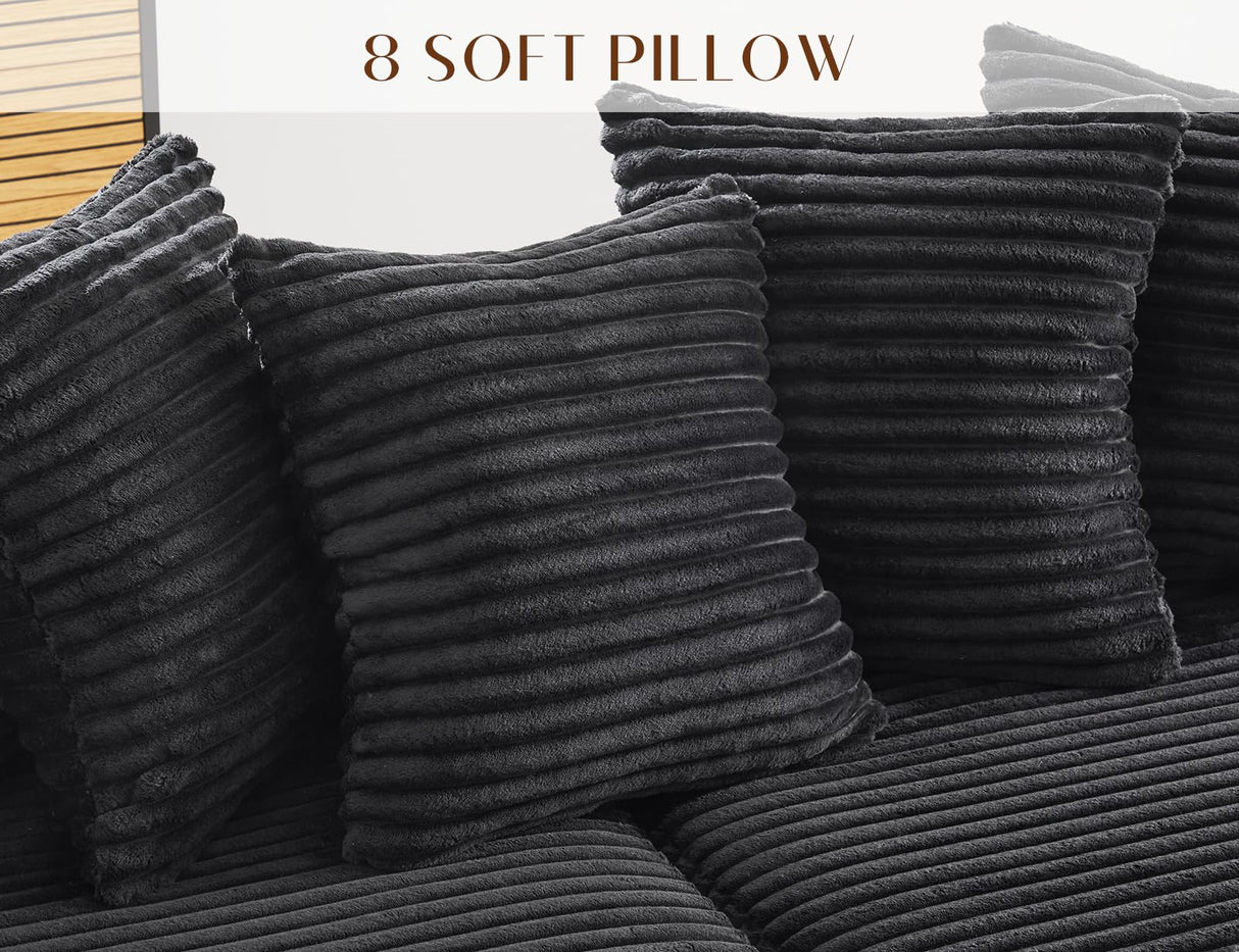 ohllob 110" Modular Sectional Sofa, L Shaped Couch with Chaise Lounge, Fluffy Corduroy Cloud Couch with Deep Seat for Living Room (Black) ohllob