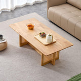 LKTART Modern Imitation Rattan Coffee Table Rectangular Solid Wood Table Top Cross Table Legs for Living Room Bedroom Office LKTART