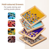 Tektalk Jigsaw Puzzle Table with Integrated Adjustable Stand/Bracket and Removable Cover, 3-Tilting-Angle Wooden Plateau Portable Puzzle Board with 4 Sorting Drawers, for Up to 1000 Pieces Tektalk