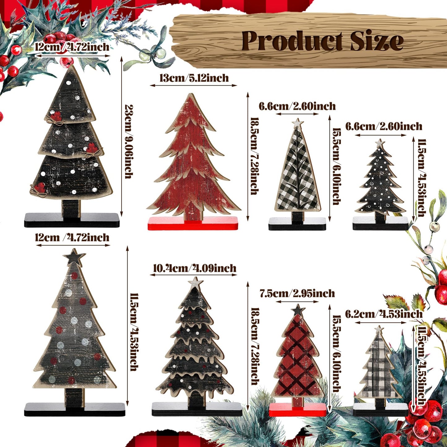 Moucuny 8 Christmas Tree Tabletop Decor Wooden Christmas Centerpieces for Tables Rustic Christmas Tree Wooden Sign for Home Office Fireplace Farmhouse Party Xmas Centerpieces