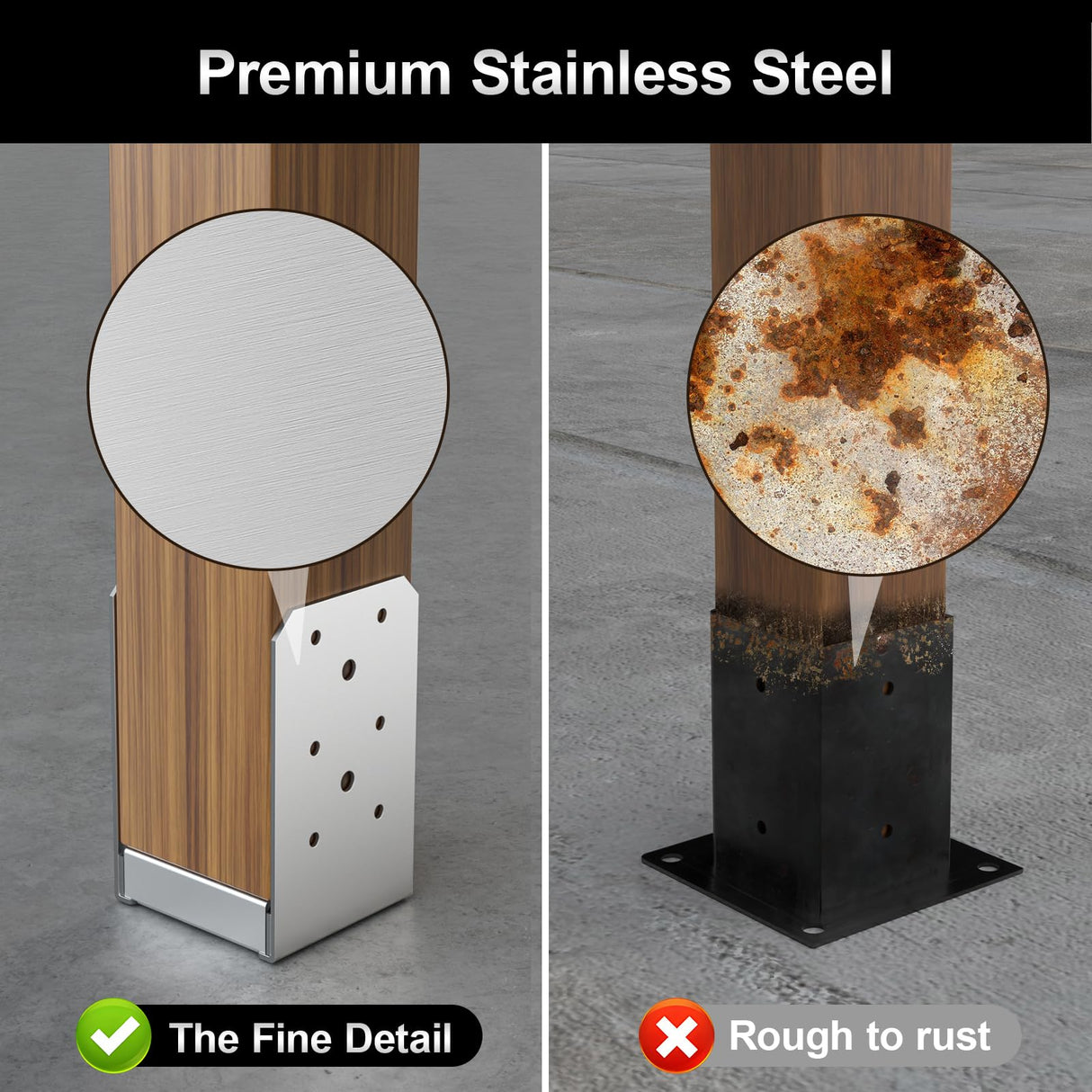 FMhotu 4"x 4" Post Base, 2Pcs Stainless Steel Adjustable Post Anchor Bracket (Internal 3.5 x 3.5), Adjustable Post Base for Pavilion Deck Porch Handrail Railing Support Decorative Anchor Plate FMhotu