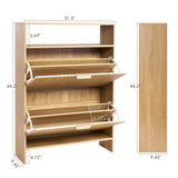 BEWISHOME Shoe Storage Cabinet for Entryway，Narrow Modern Shoe Organizer Cabinet with 2 Flip Drawers，Freestanding Fluted Shoe Organizer for Hallway,Wood,KXG04Y BEWISHOME