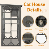 Grepatio Cat Enclosure Large Outdoor Catio Wooden Cat House with Weatherproof, Cat Cage Condo Indoor Playpen with Platform and Small House(Grey) Grepatio