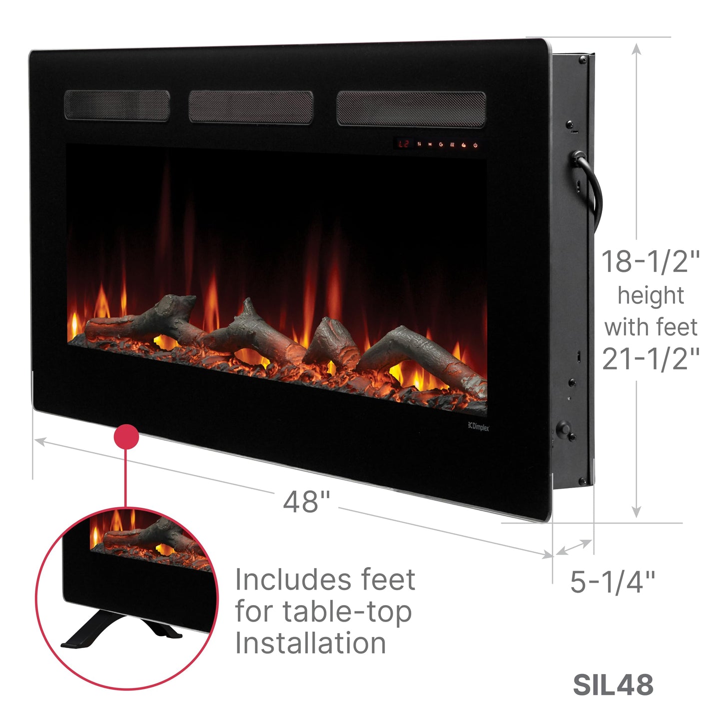 Dimplex Sierra Electric Fireplace Heater, 48" Inch, Black, 1400W - Wall Mounted Linear Fireplace with Realistic Flames, Adjustable Ember Bed, Remote Control - Thin Fireplace for Living Room, Bedroom