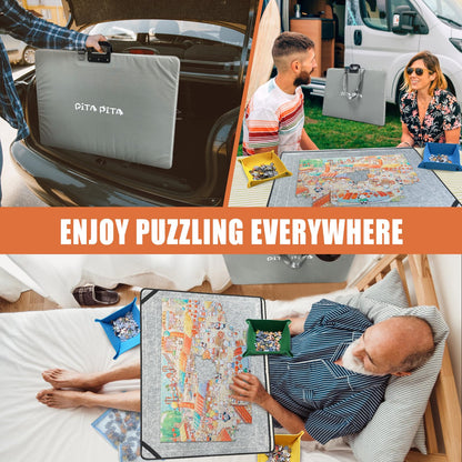 1500 Piece Jigsaw Puzzle Caddy Board - Portable Puzzle Mat with Non-Slip Surface，Puzzle Table Storage with 6 Puzzle Sorting Trays - 27”x 36” for Adults & Kids