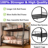 Movdevy Metal Full XL Over Queen Bunk Bed for Kids Adults Teens Boys, Stronger Metal Queen Size Bunk Beds, Heavy Duty Bunk Bed Full XL Over Queen with Ladder & Guardrail, No Box Spring Need (Black) Movdevy