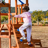 Dolphin Playground Cedar Wooden Swing Sets for Backyard, Playground Sets for Backyards with 2 in 1 Outdoor Table, Wave Slide, Climbing Wall, and 2 Belt Swings, Outdoor Playset, No Monkey Bar DOLPHIN PLAYGROUND T