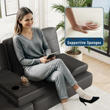 Furmax Futon Sofa Bed Adjustable Futon Couch Modern Sleeper Sofa Bed for Living Room, Business Office, Recliner Sofa with Cup Holders (PU Leather, Black) Furmax