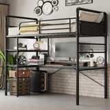 GarveeHome Loft Bunk Bed with L-Shaped Desk,Twin Loft Bed with Desk Underneath,Metal Bunk Beds with High Guardrail and Ladder for Kids/Teens/Adults,Easy Assembly, Vintage Black GarveeHome