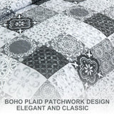 Dobuyly Grey Black Quilt Set Queen Size, Boho Plaid Patchwork Bedspreads Coverlet Set, 3 Pieces Soft Lightweight Microfiber Farmhouse Quilt Bedding Set for All Seasons 96"x90" Dobuyly
