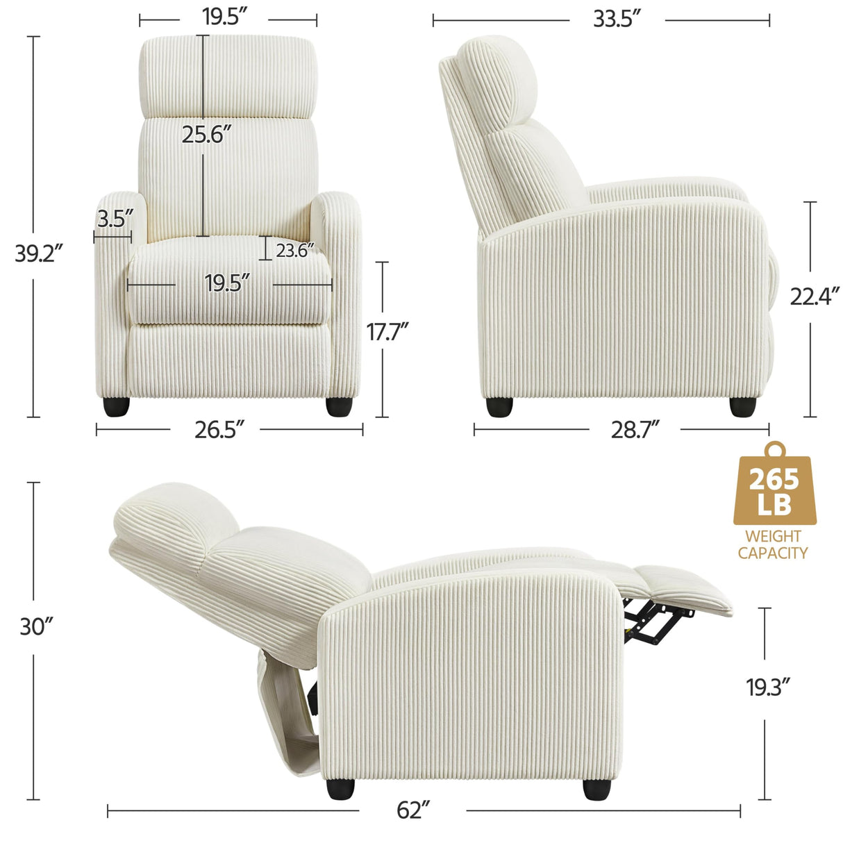 Yaheetech Corduroy Recliner Chair Single Sofa Home Theater Seating Adjustable Modern Reclining Chair for Living Room Bedroom Home Theater Beige Yaheetech