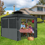 aonear Gazebo Privacy Curtains 10' x 12' with Mosquito Windows, 4-Panels Side Wall with Zipper Universal Replacement for Patio, Outdoor Canopy, Garden and Backyard, Gray (Curtain Only) aonear