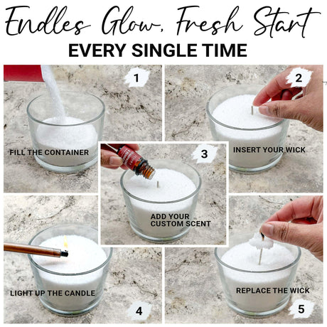 Pearled Candle Sand Gift Set - 18oz Sand Wax, 30 Wicks, 2X Natural Fragrance Oils + Free Large Glass Jar Included - Smoke-Free Powder Snow Candles, Upto 120 Hours Burn Time - DIY Candle Making Kit Fiora Naturals