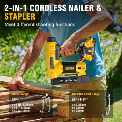 Alloyman 18 Gauge Nail Gun Battery Powered, 2 in 1 Cordless Brad Nailer/Electric Stapler with 2.0Ah Battery and Charger,1000pcs Nails and 1000pcs Staples Included for Home Improvement & Woodw - WoodArtSupply