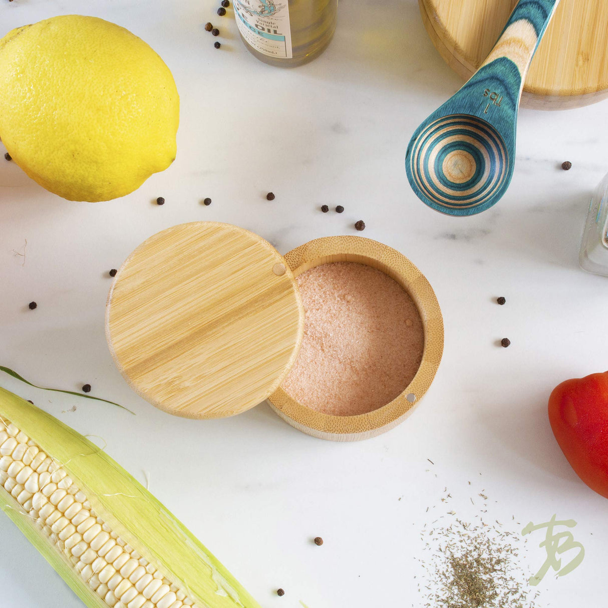 Totally Bamboo Salt Cellar Bamboo Storage Box with Magnetic Swivel Lid, 6 Ounce Capacity Totally Bamboo