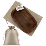 Eaasty 1 Set Prayer Wooden Dough Bowl with Card Religious Cross Christian Prayer Religious Gift for Women 10 Blessing Card Small Bowl Congregation Gift Resin Bread Container with Linen Bag (Brown) Eaasty