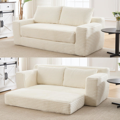 GNIXUU Corduroy Cloud Loveseat Sofa, 2 in 1 Convertible Sleeper Sofa with Fixed-Shape Frame, Comfy Folding Boneless Love Seat Couches for Living Room, Apartment, Small Spaces Beige GNIXUU