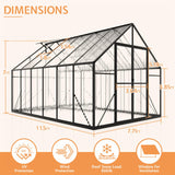 Jocisland 8x11.5x7 FT Polycarbonate Greenhouses for Outdoors, 2 Top-Opening Windows, 2 Swing Doors, Aluminum Walk-in Heavy Duty for Outdoor Use, Backyard Garden, Black Jocisland