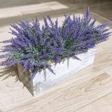 Fake Lavender Flower Arrangement in Rustic Rectangular Wood Planter Box Artificial Potted Lavender Plant for Gifts Farmhouse Wedding Centerpiece Kitchen Windowsill Table Shelf Indoor Greenery Decor Winlyn