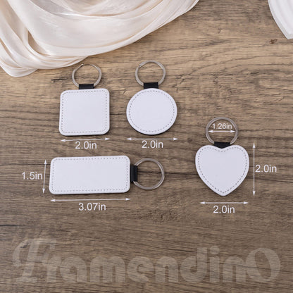 Framendino, 8 Pack Sublimation Blanks Keychain PU Leather Keychain Heat Transfer Key Rings Heart Round Square Rectangle Key Chains for DIY Craft