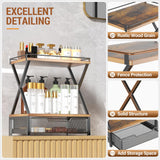 2 Tier Bathroom Counter Organizer with Drawer, Wood Vanity Bathroom Organizers and Storage for Perfume Skincare, Rustic Organizer Countertop Shelf for Bath Vanity Bedroom Kitchen Storage (Brown) Orapoke