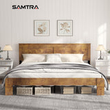 SAMTRA Wooden Bed Frame King Size with Headboard, Farmhouse Platform Bedframe with Wood Slat Support, Sturdy Framework Bed Frame, Easy Assembly (Rustic Brown) SAMTRA