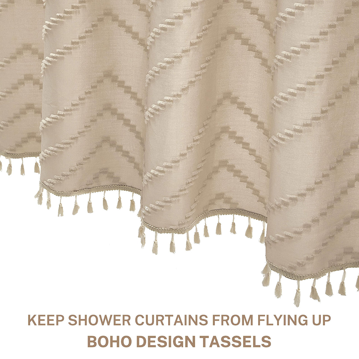 Siiluminisoy Boho Farmhouse Shower Curtain Woven Fabric Cute Beige Shower Curtain, 72 x 72 Tufted Chevron Textured Striped Modern Farmhouse Minimalist Shower Curtain for Bathroom Siiluminisoy