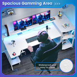 SEDETA White Gaming Desk 55'' with LED Lights and Storage Shelves, Computer Desk with Monitor Stand, Power Outlets and Cup Holder, Large PC Gamer Desk, Gaming Table for Bedroom, Living Room SEDETA