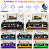 71IN LED TV Stands w/Power Outlet for 85/80/75 Inch TV,High Glossy Modern TV Console Gaming Entertainment Center with 2 Storage Cabinets,Dual LED Lights Strips for Living Room,Bedroom,Black chartustriable