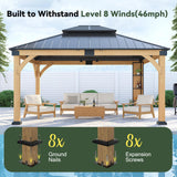 ZIENLIFE 12x14 ft Cedar Wood Gazebo with Sunlight Roof &Storage Cabinet, Hardtop Gazebo with Galvanized Steel Double Roof, Heavy Duty Pavilion for Patio Lawn and Garden ZIENLIFE