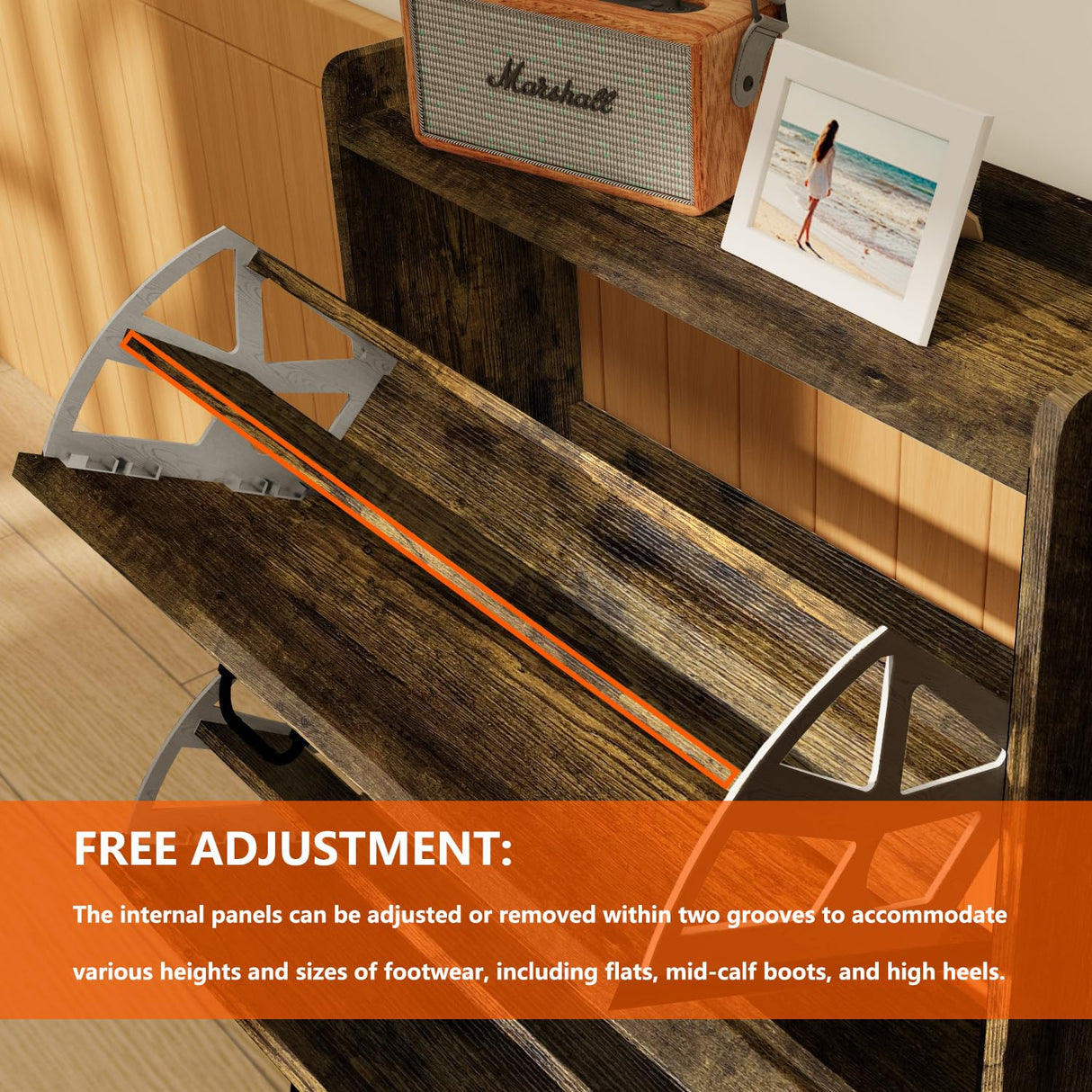 JOKOLO Shoe Cabinet Storage,Farmhouse Freestanding Organizer with 2 Flip Drawers and 4 Wooden feet,Narrow Shoe Rack Cabinet for Entryway,Rustic Brown JOKOLO