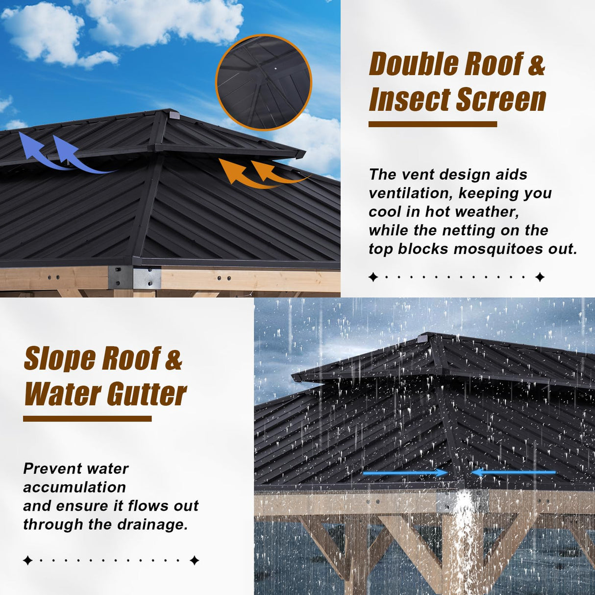 CHARMELEON 12'x20' Cedar Wood Gazebo Hardtop - Wooden Gazebos with Dual Metal Roof - Permanent Outdoor Gazebo - Large All Weather Patio Gazebo for Backyard, Deck & Garden - with Curtains & Netting CHARMELEON