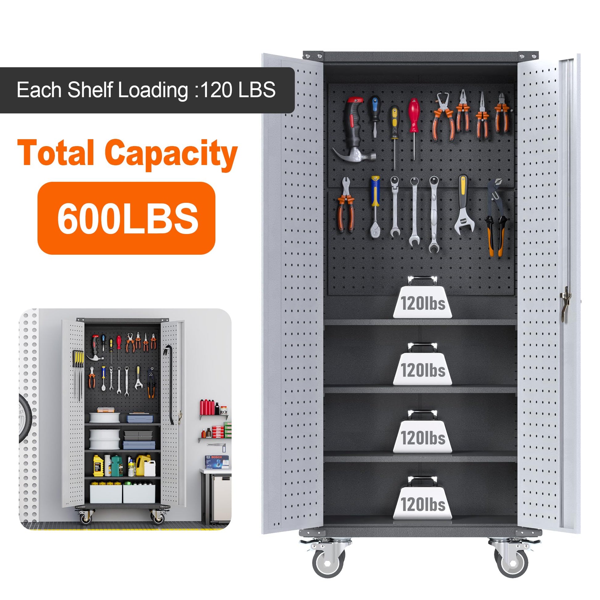 JAORD Metal Storage Cabinets with Wheels, 4 Adjustable ShelvesTool Storage Cabinet with Wheels, 71" Tall Metal Cabinet on Wheels, Rolling Cabinet, Assembly Required - WoodArtSupply