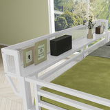 KEIKI Full Size Metal Loft Bed Frame with Convertible Staircase, Built-in Storage Shelves & Wardrobe, Loft Bed with Solid Slats & Guardrail, No Box Spring Required, Easy Assembly, for Bedroom, White KEIKI